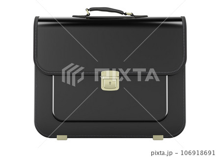 Classic black leather briefcase, front view. 3D rendering Classic black leather briefcase, front view. 3D rendering 106918691