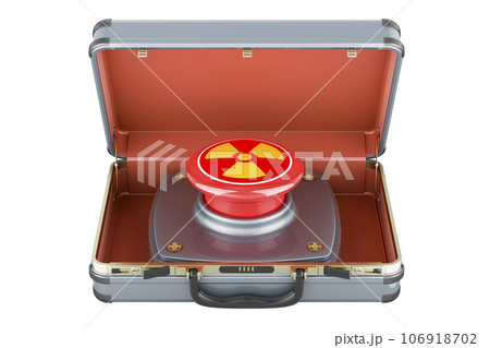 Nuclear briefcase. Nuclear red button inside briefcase, 3D rendering Nuclear briefcase. Nuclear red button inside briefcase, 3D rendering 106918702