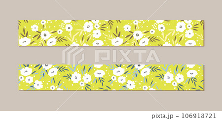 Vector illustration of a set of decorative ribbon stripes. Masking tape, satin or corsage, grssgrain tape, adhesive tapes for frames, scrapbooking. Packing patterned ribbons with foral ornament Vector illustration of a set of decorative ribbon stripes. Masking tape, satin or corsage, grssgrain tape, adhesive tapes for frames, scrapbooking. Packing patterned ribbons with foral ornament 106918721