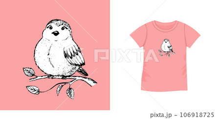 T-shirt with bird pattern. Women jersey, sport uniform kit, short fashion top, round neck blouse. Sketch Illustration. Template mock up T-shirt with bird pattern. Women jersey, sport uniform kit, short fashion top, round neck blouse. Sketch Illustration. Template mock up 106918725