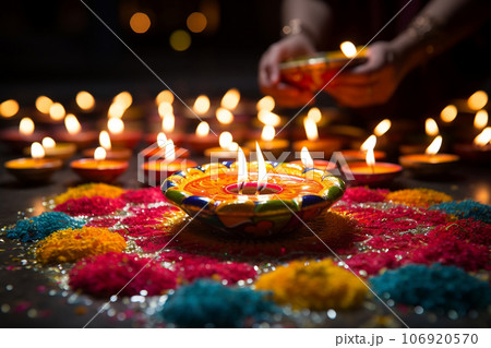 Diwali celebration with space for text or greetings. Copy space and Diwali concept. 106920570