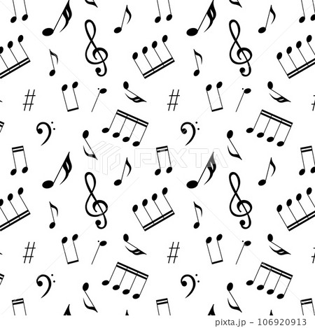 Seamless pattern of sheet music, musical notes, elements are isolated on a white background. Seamless pattern of sheet music, musical notes, elements are isolated on a white background. 106920913