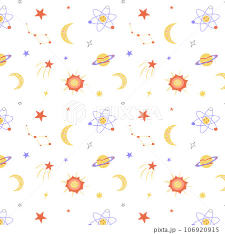 Cosmic pattern in the style of flat, planets and comets, stars and galaxies. Cosmic pattern in the style of flat, planets and comets, stars and galaxies. 106920915