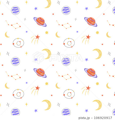 Cosmic pattern in the style of flat, planets and comets, stars and galaxies. Cosmic pattern in the style of flat, planets and comets, stars and galaxies. 106920917