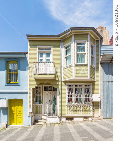 Colorful houses in Uskudar, on the Asian side of Istanbul, Turkey, painted in a variety of bright colors 106921361