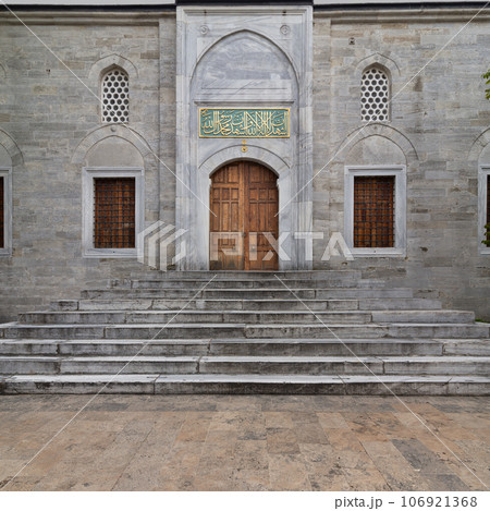 Entrance of 18th century Ottoman Yeni Valide I Mosque, or Yeni Valide Camii, Uskudar district, Istanbul, Turkey 106921368