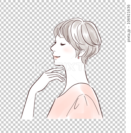 Middle-aged woman touching her hair 106921636