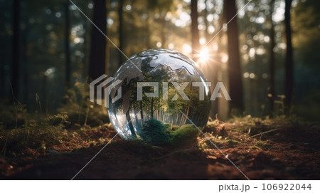 Sustainable and environment concept of clear transparent world on the ground, earth day concept. Generative AI 106922044