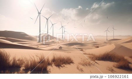 Wind turbines in the desert, renewable energy concept. Generative AI Wind turbines in the desert, renewable energy concept. Generative AI 106922161