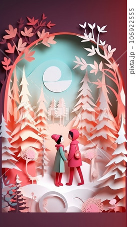 Lover and couple paper cut art with nature background. Generative AI 106922555
