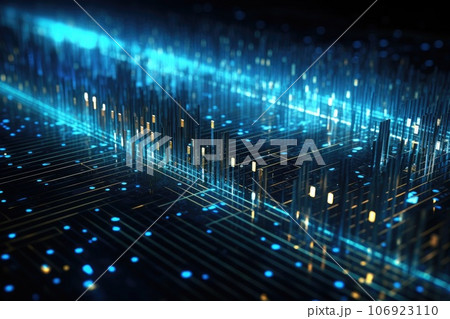 Abstract night cityscape background. Smart city, ai and digital transformation concept. Double exposure 106923110