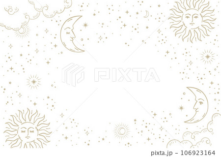 金色の顔のある月と太陽の背景フレーム 金色の顔のある月と太陽の背景フレーム 106923164