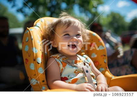 Baby child sitting in car seat. Safety first concept. Generative AI 106923557