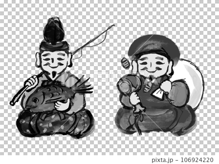 七福神の恵比寿天と大黒天の手描き和風イラスト 106924220