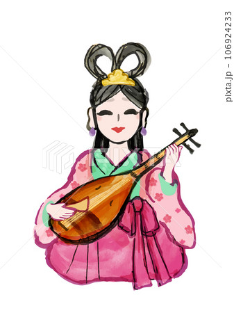 七福神の弁財天の手描き和風イラスト 七福神の弁財天の手描き和風イラスト 106924233