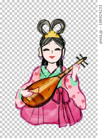 七福神の弁財天の手描き和風イラスト 七福神の弁財天の手描き和風イラスト 106924233