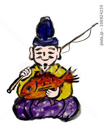 七福神の恵比寿天の手描き和風イラスト 七福神の恵比寿天の手描き和風イラスト 106924235