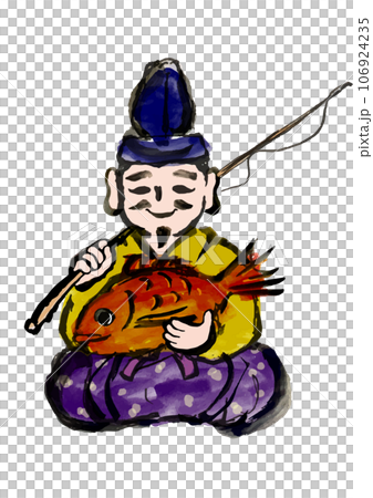 七福神の恵比寿天の手描き和風イラスト 七福神の恵比寿天の手描き和風イラスト 106924235