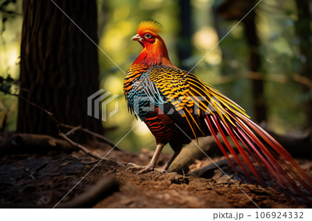 Image of beautiful golden pheasant in the forest. Wildlife Animals. Illustration, Generative AI. 106924332