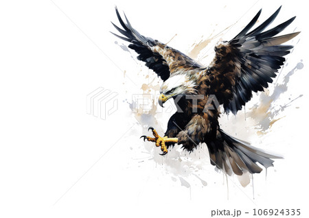 Image of painting an eagle is flying on white background. Birds. Wildlife Animals. Illustration, Generative AI. 106924335