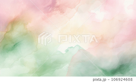 水彩画風背景用素材：優しく淡いピンクとグリーン 106924608
