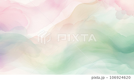 水彩画風背景用素材：優しく淡いピンクとグリーン 106924620
