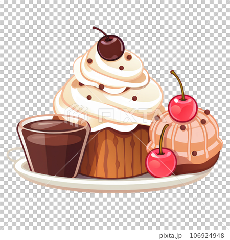 food, cream, sweet, dessert, ice, cone, summer, chocolate, tasty, set, vanilla, waffle, cartoon, isolated, illustration, strawberry, milk, design, background, candy, frozen, fruit, snack, delicious, 106924948