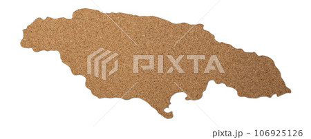 Jamaica island map cork wood texture cut out on white background. Jamaica island map cork wood texture cut out on white background. 106925126