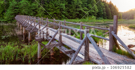 Wooden trail by the lake in Canadian Nature. Wooden trail by the lake in Canadian Nature. 106925582