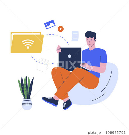 Vector illustration of file transfer with folder. Migration file, Cloud computing vector, backup file. Flat design illustration 106925791