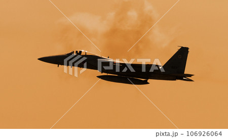 夕暮れの航空自衛隊F-15Jイーグル側面 106926064