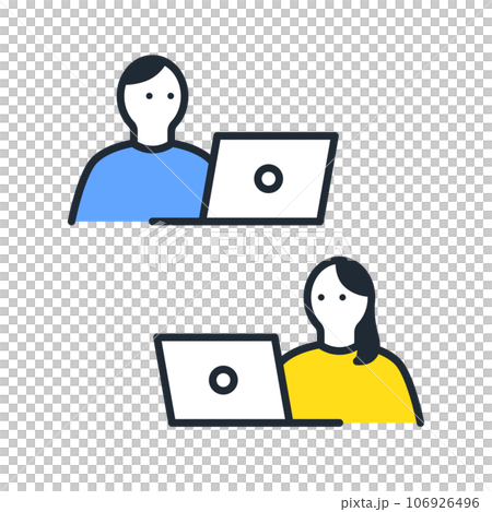 操作 PC 的年輕男女的簡單矢量圖標插圖集材料 操作 PC 的年輕男女的簡單矢量圖標插圖集材料 106926496