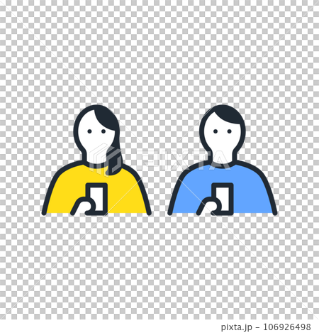 Simple vector icon illustration set material of young men and women operating smartphones 106926498
