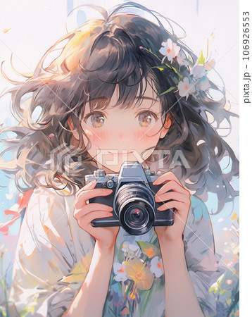 カメラを持って笑顔の可愛い女の子 106926553