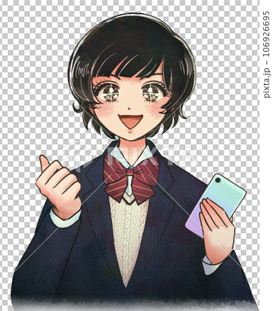 Cartoon-style illustration of a junior high school student making his long-awaited smartphone debut 106926695