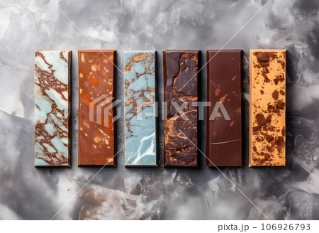 Set of marble bars with different shades of brown, blue and white marble Set of marble bars with different shades of brown, blue and white marble 106926793