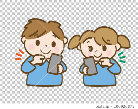 Boy and girl playing with smartphone_siblings of nursery school children Boy and girl playing with smartphone_siblings of nursery school children 106926875