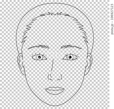 顔　一重まぶた　白黒 106927123