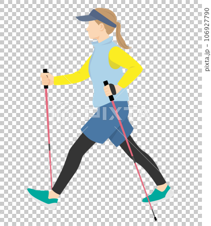 越野行走，女人用拐杖行走 106927790
