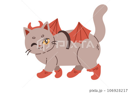 Halloween cat. Grey kitten in Dracula costume. Happy halloween costume illustration. 106928217