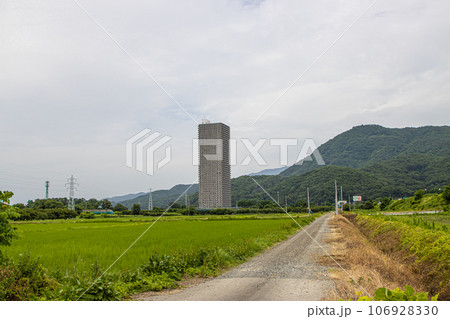 上山市のタワーマンションと田園風景 106928330