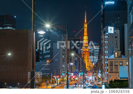札の辻から見る東京タワー 冬バージョンライトアップ 札の辻から見る東京タワー 冬バージョンライトアップ 106928356