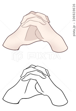 指を組む手カラーとも白黒セット 106928616