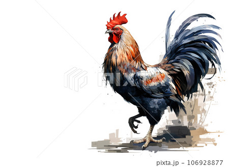 Watercolor painting of rooster on white background. Farm animals. Illustration, Generative AI. Watercolor painting of rooster on white background. Farm animals. Illustration, Generative AI. 106928877