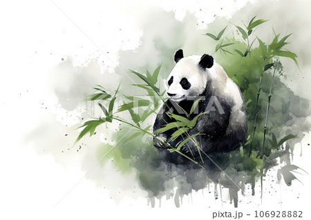 Watercolor painting of panda and bamboo on white background. Wildlife Animals. Nature. Illustration, Generative AI. 106928882