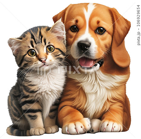 kitten and dog isolated on white 106929654