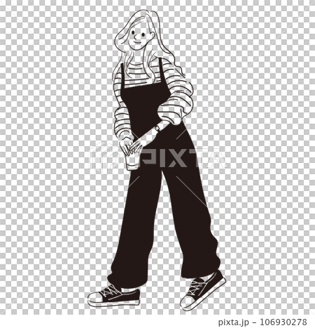 Line drawing vector illustration of a stylish young woman 106930278