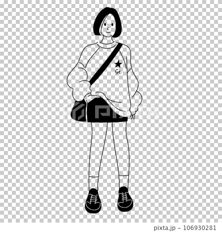 Line drawing vector illustration of a stylish young woman 106930281