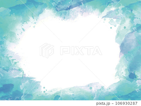 水彩絵の具系のブルー系の色のフレーム 106930287