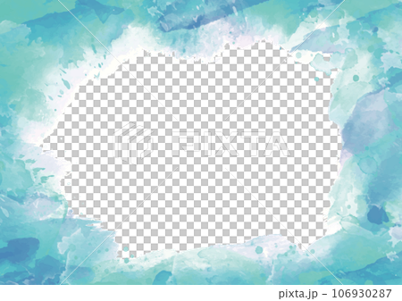 水彩絵の具系のブルー系の色のフレーム 106930287